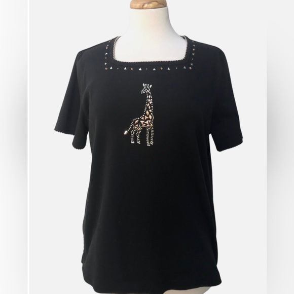 Alfred Dunner 90s Black Top With Metallic Giraffe Size L - Picture 1 of 2